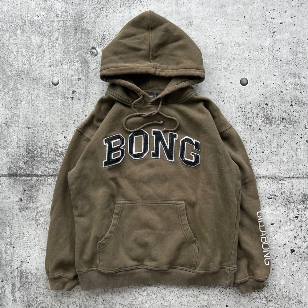 Y2K Billabong Sweatshirt Mens Medium Olive Green Bong Hoodie Skate Surf Grunge